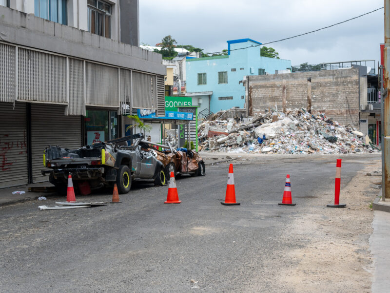 Remaining pile of rubbles of the Billabong buiding in Port Vila CBD.